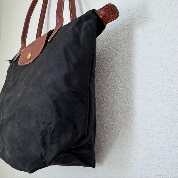 Longchamp Le Pliage Original M Tote Bag Black with Brown Leather Trim - Picture 7 of 15